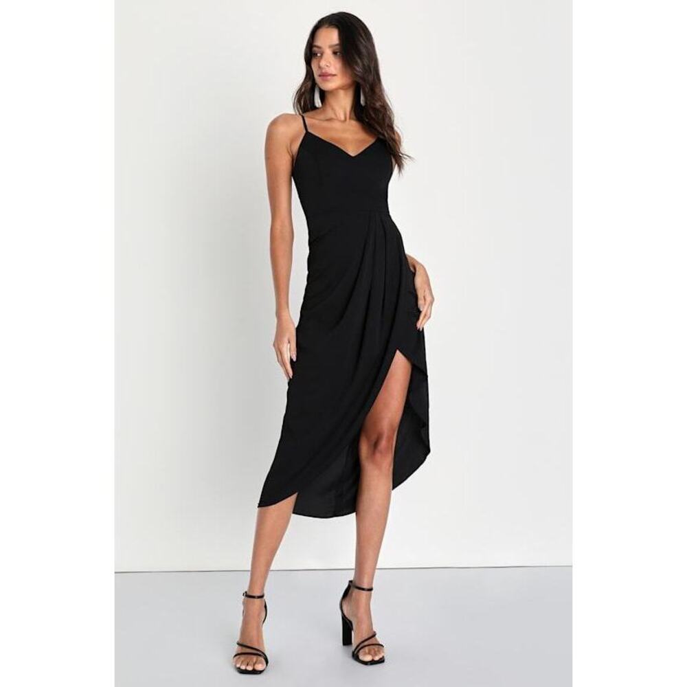 Lulus Reinette Black Midi Dress - Size M